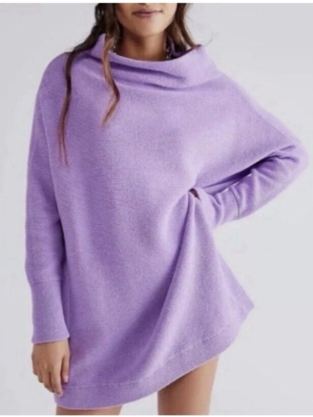 Free People Tunic Ottomon Lavender Cozy Knit Cowl-Neck Sweater size medium